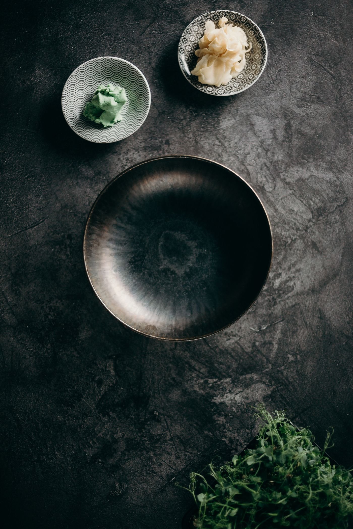 Wasabi and ginger in a refined overhead setting